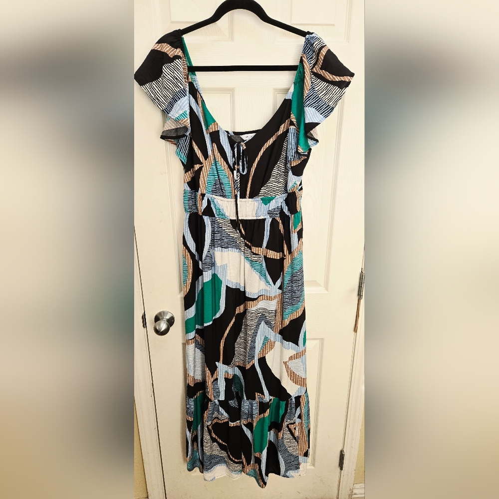 Nine West Flutter Sleeve Maxi Dress